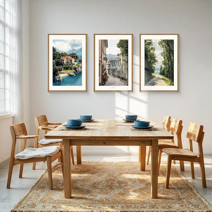 Large Vintage Italy City Coast Framed Canvas Wall Art,Modern French Country Street Wall Decor,Natural Town Tree Landscape Artwork for Living Room,Dining Room,Office -24"x36"x3