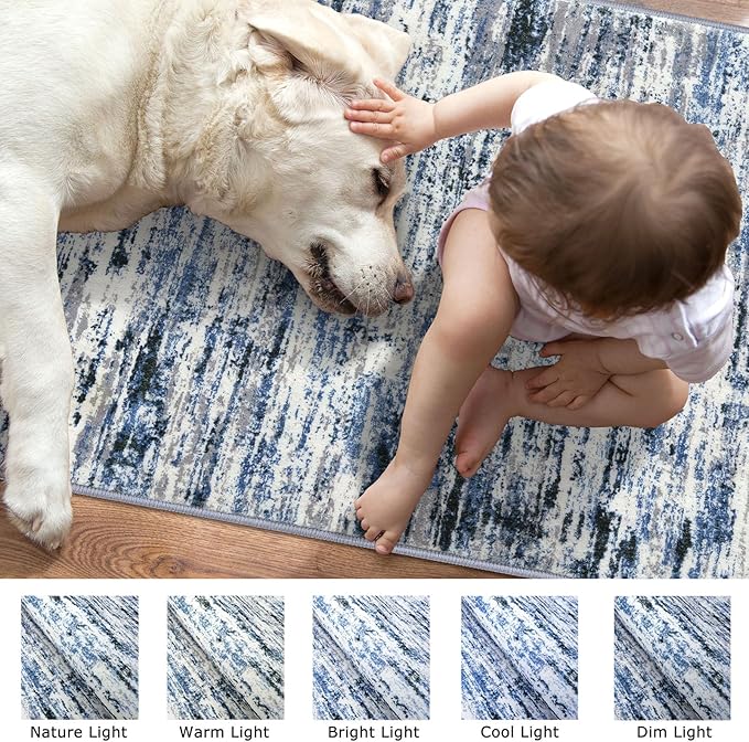 Modern Abstract Entryway Rug Indoor 2x3 Washable Rug Non-Slip Soft Small Area Rug Grey Blue White Kitchen Mats Thin Print Faux Wool Floor Carpet Throw Rugs for Entrance Bedroom Home Decor