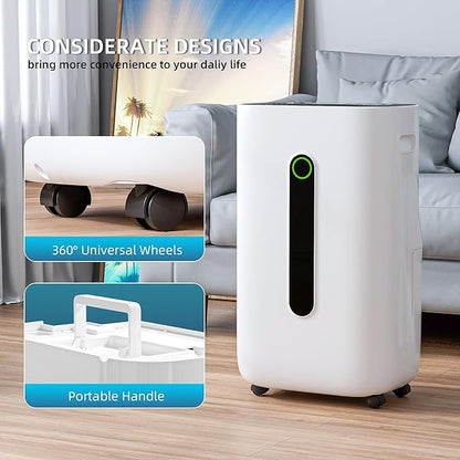 5,000 Sq.Ft 75 Pint Dehumidifer for Basements and Home-with Drain Hose,1.7Gallon Water Tank.Intelligent HumidityControl.Dual Protection and 4 Modes,for Large room