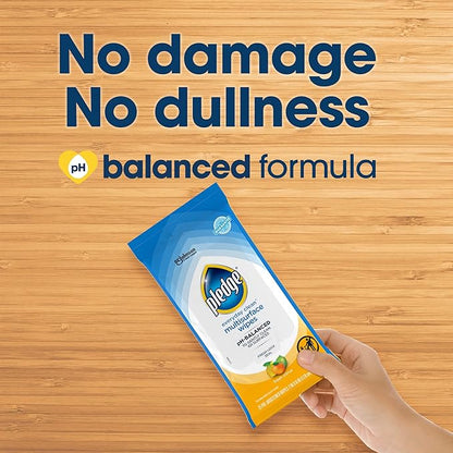 Pledge Multisurface Cleaning Wipes, pH Balanced, Fresh Citrus, 25 Count (Pack of 3, 75 Total Wipes)