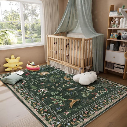 Machine Washable Rugs for Living Room: 5x7 Area Rugs for Bedroom Vintage Rugs Stain Resistant Non Slip Low Pile Soft Carpet Rug for Kitchen Dining Room Farmhouse Nursery Kids Room