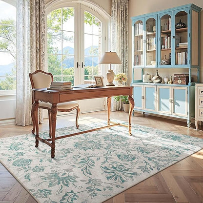 jinchan Floral 5x7 Area Rugs Vintage-Inspired Design Accent Rug Machine Washable Ultra Thin Low Pile Non-Slip Traditional Carpet for Living Room Bedroom Dining Room Home Office