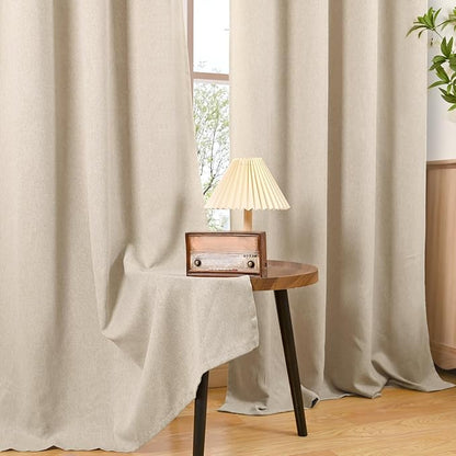 BGment Oatmeal Linen Curtains for Living Room 68 Inch Length 2 Panels Set, Country Rustic Window Drapes Textured Light Filtering for Bedroom Laundry Privacy, Each 52 Inch Wide