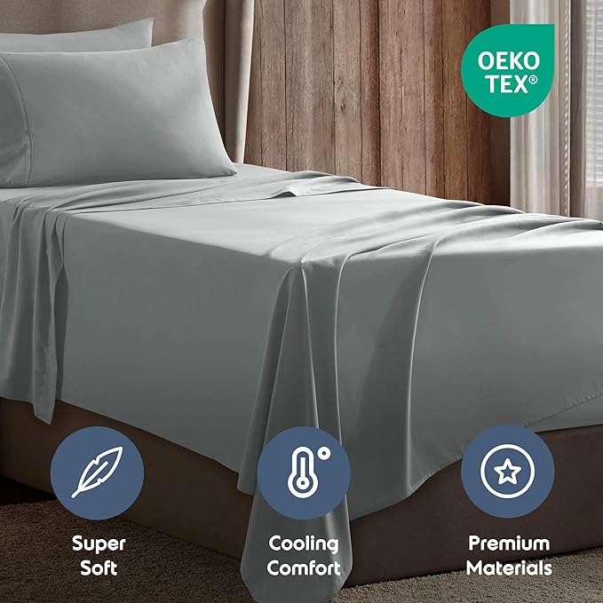 Nestl Twin XL Sheet Set - College Dorm Size - Luxury 1800 Ultra-Soft Microfiber Twin Extra Long Bed Sheets - Deep Pockets - Easy Fit - Extra Soft - 3 Piece Set (Twin XL, Light Grey)