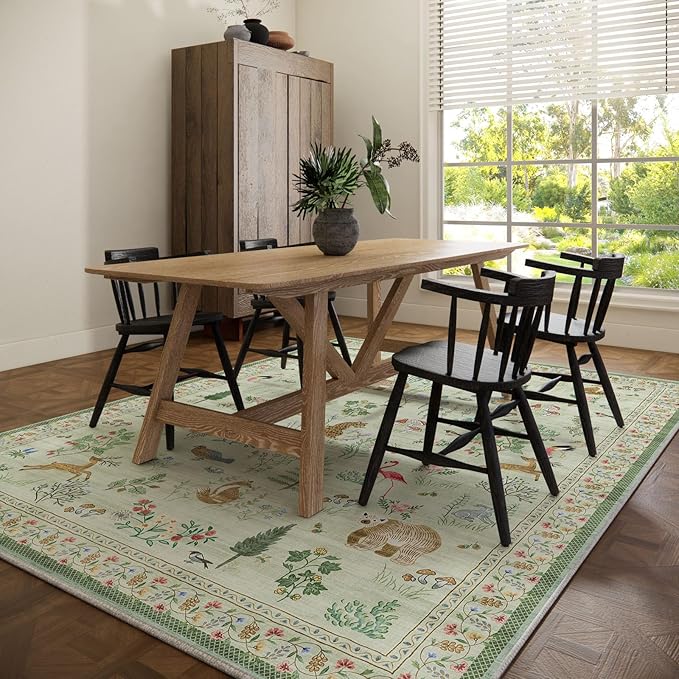 9x12 Area Rugs for Living Room: Washable Bedroom Rug Boho Vintage Rugs Stain Resistant Non Slip Low Pile Soft Lightweight Carpet for Kitchen Dining Room Farmhouse Nursery Kids Room