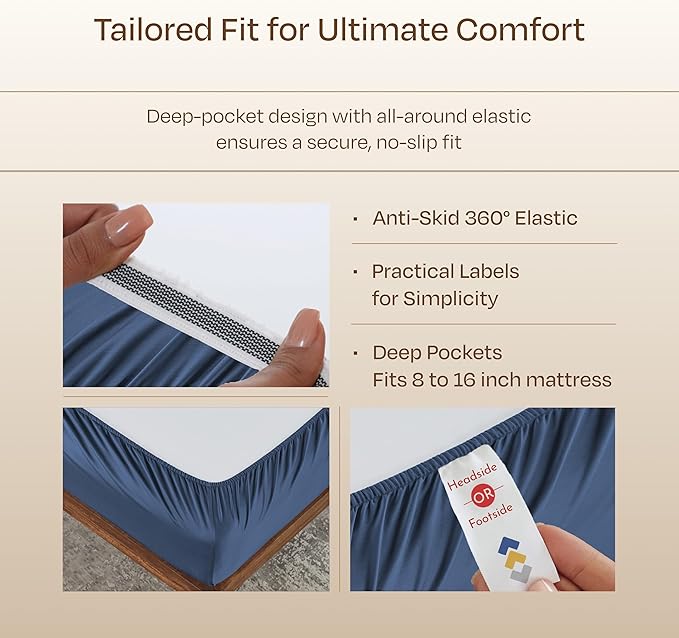 California Design Den King Size Sheets Set Cotton - Luxury Hotel 800 Thread Count Sateen, Natural 100% Cotton King Bed Sheets, Deep Pockets with Anti-Skid Elastic, Cool and Durable - Navy Blue