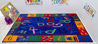 Alphabet and Numbers Teaching Toddler Rug, 6' x 8'6" Rectangle, Educational Classroom Rug, Kids Learning Play Mat | Area Rug for Bedroom or Playroom