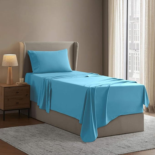 Nestl Twin Sheet Set - 1800 Ultra-Soft Microfiber Twin Bed Sheets - Double Brushed - Deep Pockets - Easy Fit - Extra Soft - 3 Piece Set - Bedding Sheets & Pillowcases (Twin, Bright Blue)