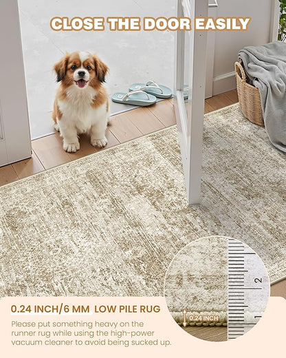 5x7 Area Rugs, Ultra-Thin Washable Rugs for Living Room, Anti-Slip Backing Area Rug for Bedroom, Soft Abstract Vintage Home Decor Rug for Dining Room(5'x7', Brown/Ivory)
