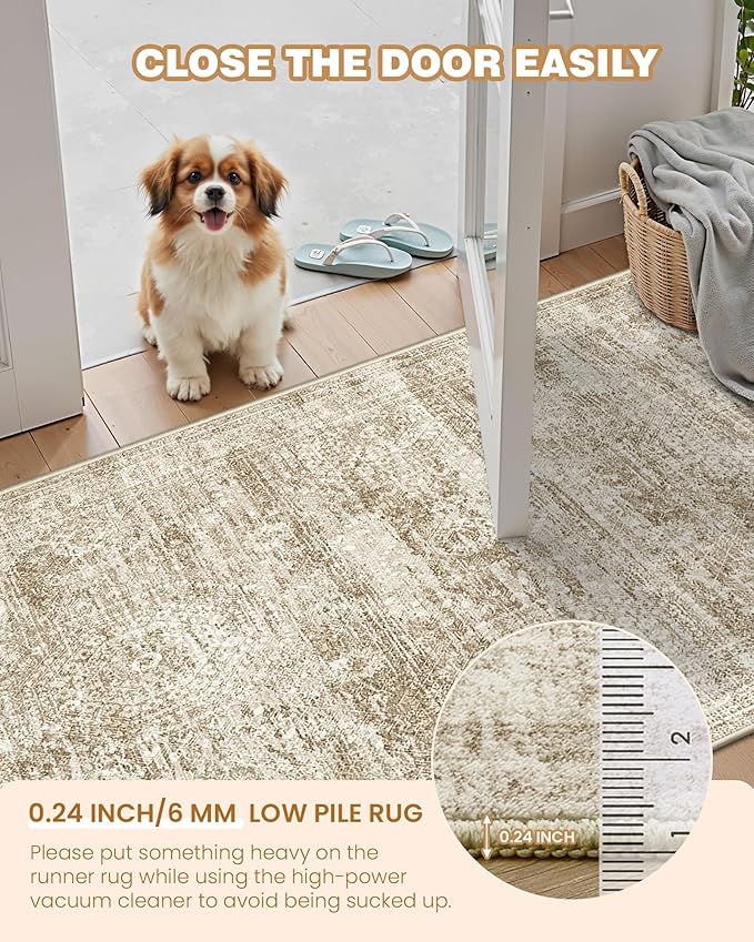8x10 Area Rugs for Living Room, Non-Slip Backing Large Washable Rug for Nursery Room, Vintage Abstract Bedroom Rugs, Thin Indoor Home Decor Soft Farmhouse Rug (8'x10', Brown/Ivory