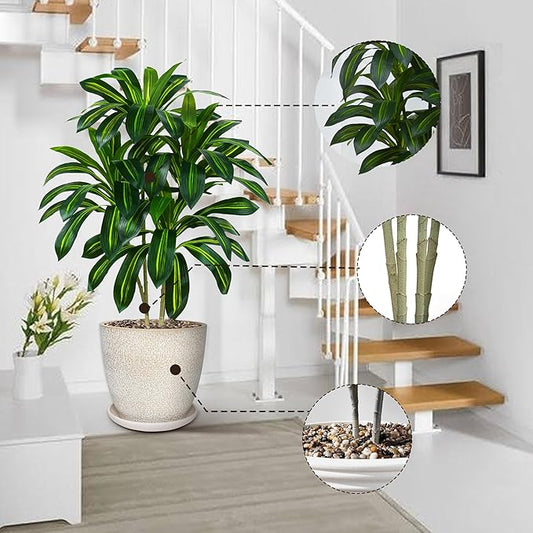 2 Pack Artificial Dracaena Plant Indoor 4FT Fake Tree Tall Floor Plants with White Planter, Artificial Yucca Tree for Home Office Living Room Bedroom Farmhouse Outdoor Topiary Tree