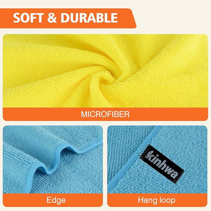 KinHwa Kitchen Washcloths for Dishes Absorbent Microfiber Dish Cloths Quick Dry Dish Rags with Poly Scour Scrub Side Ideal for Kitchen Cleaning (Mixing Colors #1, 7inch 12 Pack no net)