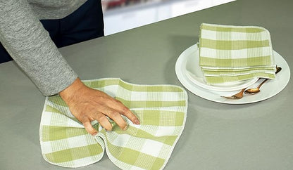 Waffle Weave Plaid Dish Cloths, 100% Cotton - 12 x 12 Inches, Ultra Soft Absorbent Quick Drying Dish Towels Buffalo Check Dish Rags for Kitchen, 8 Pack - Fall Thanksgiving - Light Green & White