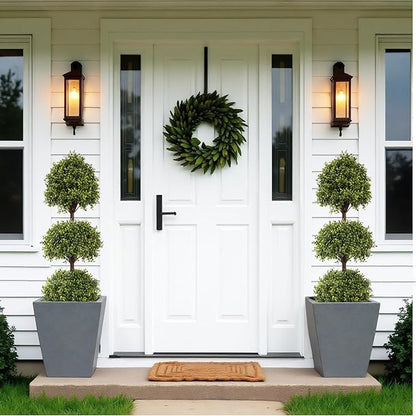 THE BLOOM TIMES 55" Tall Artificial Boxwood Triple Ball Topiary Trees, UV Resistant Large Fake Potted Plants for Outdoor Planter, Realistic Faux Bushes Shrubs for Front Porch Outside Decor Set of 2