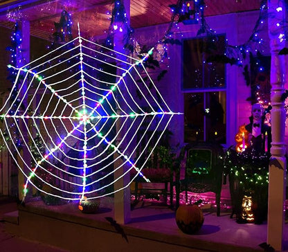 184 LED Spider Web Lights Halloween Decor, 3.6 m Giant Round Net Lights with Remote Control - 8 Modes & Timer for Garden Indoor - Colorful