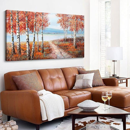 YDYSUNE Birch Tree Wall Art - Orange Large Canvas Wall Decor Forest Landscape Picture for Living Room Red Home Bedroom Decoration Tree Framed Painting Artwork Size 24X48Inch