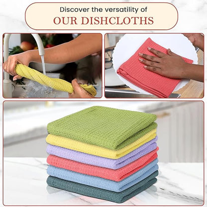 Vintage Vista 100% Cotton Waffle Dish Cloths (Pack of 6) - Dish Rags for Washing Dishes - Reusable & Highly Absorbent Kitchen Towels - Kitchen Rags for Christmas - (12" x 12" - Multicolor I)