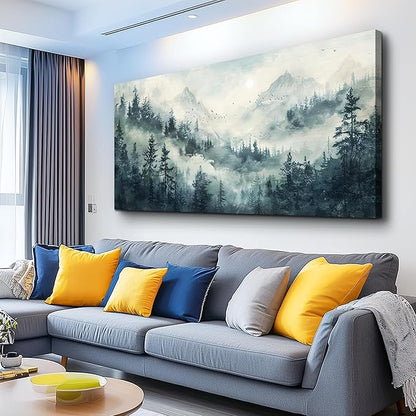 KELIYUAN Misty Forest Landscape Painting Wall Art Painting Modern Canvas Print Natural Landscape Art Pictures Living Room Dining Room Wall Decor Bedroom Office Home Decoration Aesthetics 20x40 In
