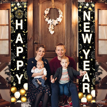 KatchOn, XtraLarge Happy New Year Banner - 72x12 Inch | Porch Banner for New Years Eve Party Supplies 2026, Nye Decorations 2026 | Happy New Years Decorations 2026 | Nye Decor 2026