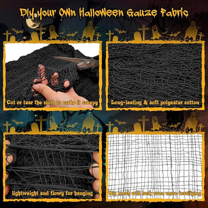 Legigo 12 Pack Black Halloween Creepy Cloths Cheesecloths, Spooky Black Mesh Fabric Cheese Cloths for Crafts, Scary Gauze Fabric for Party Supplies Home Wall Doorway Outdoor Yard Decor