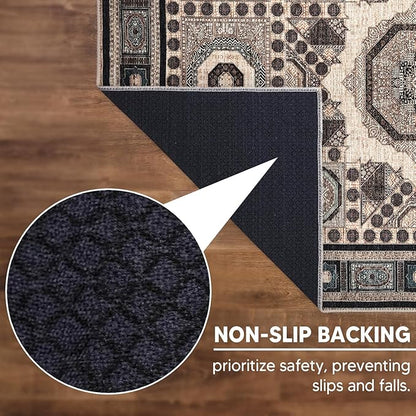 Keen Home Design 2x12 Rug - Machine Washable Runner Rug with Non-Slip Backing, Ideal for Hallway, Entryway, Kitchen, Laundry Room - Vintage, Easy Clean, Durable, Low Pile - (2'6" x 12')