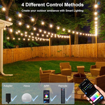 EMANER Outdoor String Lights Color Changing, 96ft Wi-Fi APP String Light Music Sync with Remote, Alexa Google Home Compatible, Infinite Color Smart String Light Dimmable for Halloween Decoration