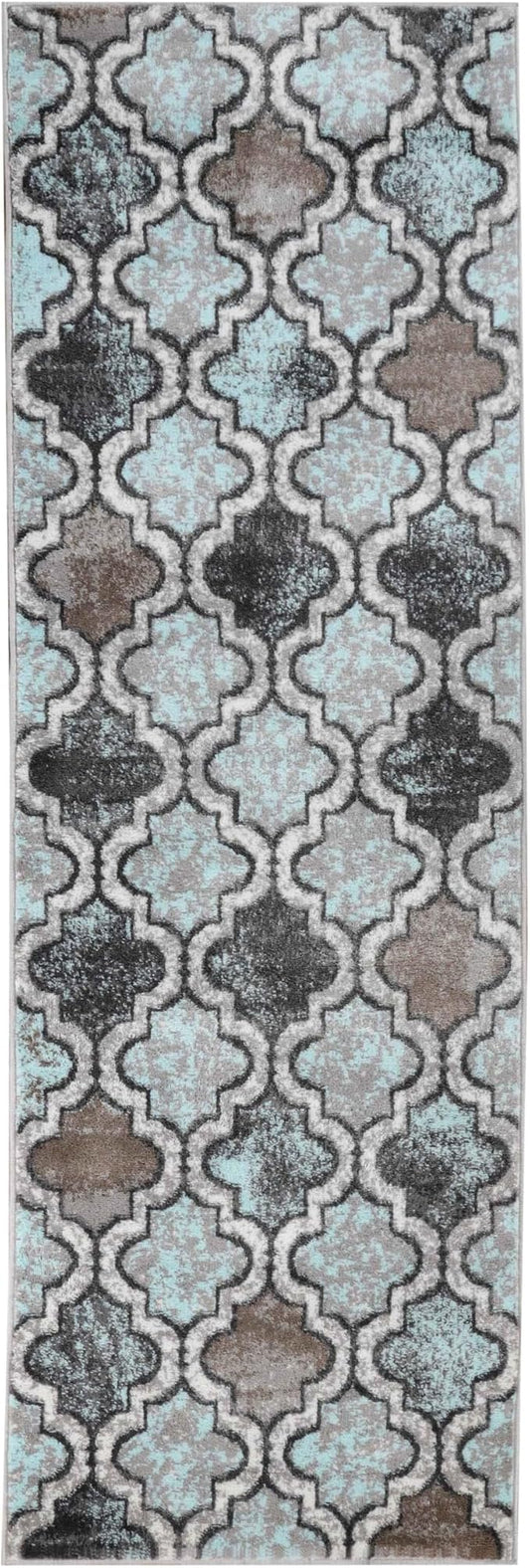 Superior Indoor Area Runner, Jute Backed, Perfect for Hallway, Living/Dining Room, Bedroom, Office, Kitchen, Entryway, Modern Geometric Trellis Floor Decor, Viking Collection, 2' 7" x 10', Turquoise