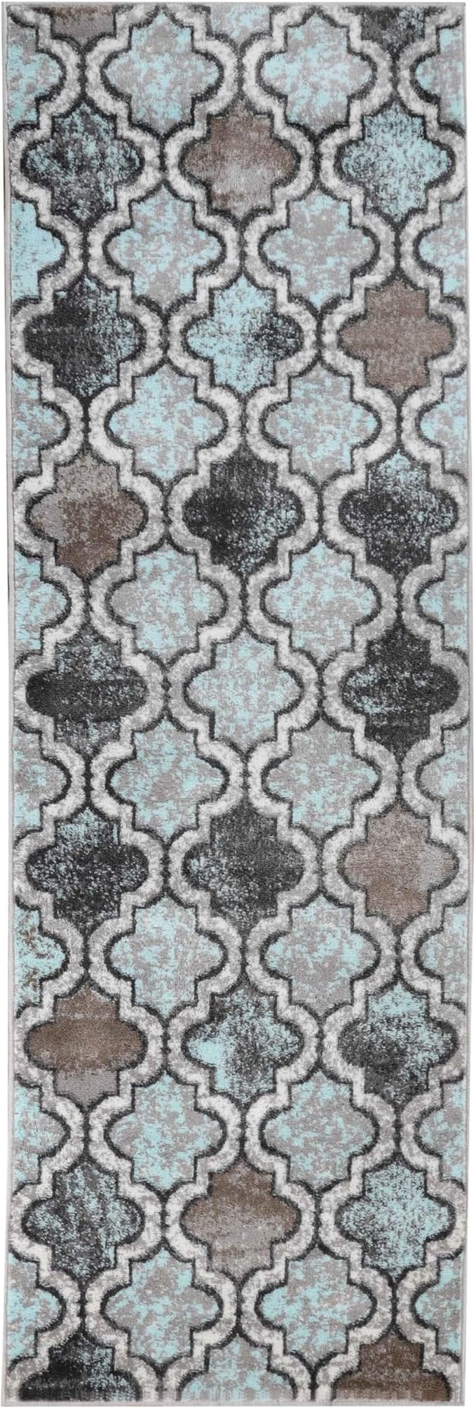 Superior Indoor Area Runner, Jute Backed, Perfect for Hallway, Living/Dining Room, Bedroom, Office, Kitchen, Entryway, Modern Geometric Trellis Floor Decor, Viking Collection, 2' 7" x 8', Turquoise