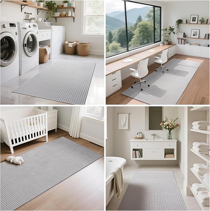 Boho Washable Area Rugs 5x7 ft, Non Slip Area Rug for Living Room, Braided Office Rugs Bedroom Rug Woven Washable Indoor Floor Carpets for Office Dining Bedroom Living Room, Easy to Clean, Gray