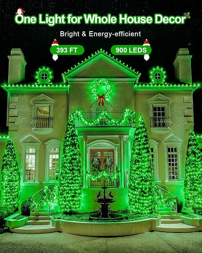 355FT 900LED LED Christmas Lights, Extra Long Outdoor String Lights Waterproof, Timer & Memory, 8 Modes Dimmable Plug in Fairy for Outside Tree Wedding Patry Green