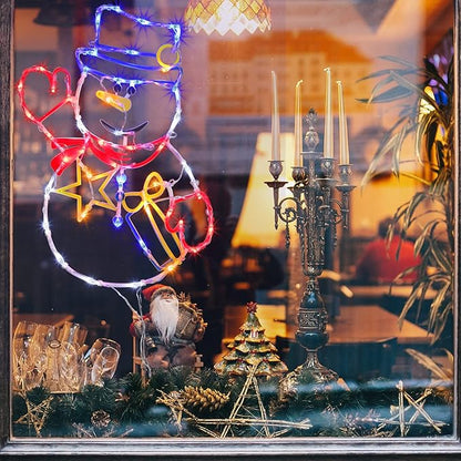 Christmas Decorations - 16" Christmas Window Silhouette Lights - 4 Pack Colour Lighted Reindeer ＆ Angel & Snowflake ＆ Snowman for Holiday Indoor and Outdoor Wall Door Window Decorate