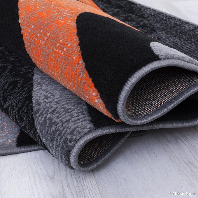 Allstar 8x10 Grey and Gainsboro Grey Modern and Contemporary Rectangular Accent Rug with Orange and Charcoal Grey Wavy Zigzag Design (7' 9" x 9' 8")