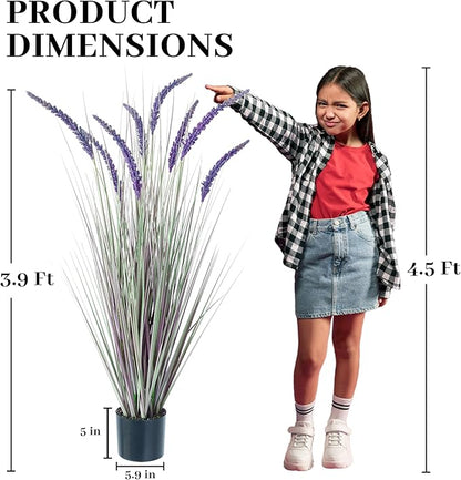 KOL 4ft Artificial Veronica Spiked Speedwell Grass, 47in Faux Veronica Spicata Plant, Tall Horsetail Reed Grass, UV-Resistant Fake Grasses for Indoor/Outdoor Décor, Home Office Wedding Centerpiece