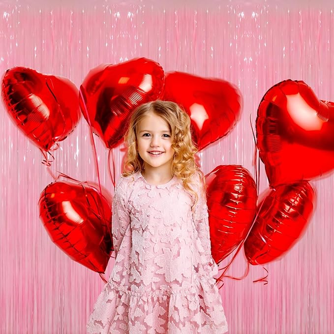 GOER 3.2 ft x 8.2 ft Foil Fringe Curtains Party Photo Backdrop Party Streamers for Birthday,Graduation,New Year Eve Decorations Wedding Decor(5 Packs,Candy Pink)