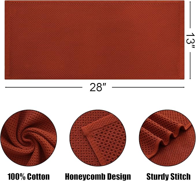 Kitinjoy 100% Cotton Waffle Weave Kitchen Towels, 8-Pack Super Soft and Absorbent Dish Towels for Drying Dishes, Kitchen Hand Towels, 13 in x 28 in, Rust