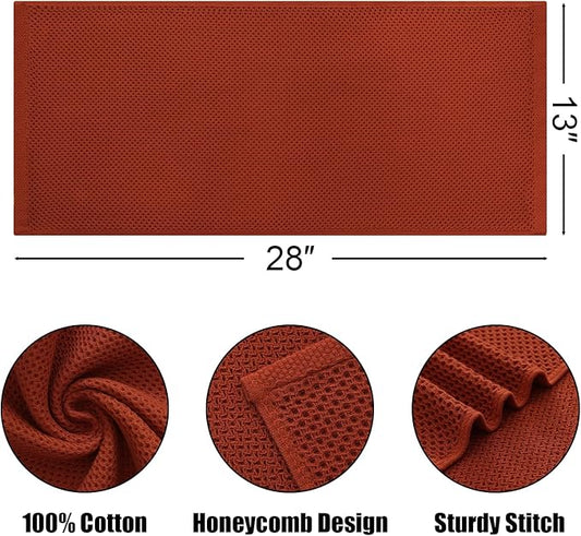Kitinjoy 100% Cotton Waffle Weave Kitchen Towels, 4-Pack Super Soft and Absorbent Dish Towels for Drying Dishes, Kitchen Hand Towels, 13 in x 28 in, Rust