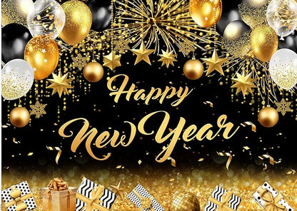 CYLYH 7X5FT 2026 New Year Backdrop Black and Gold Background New Year Holiday Party Banner Christmas Party Decorations Banner