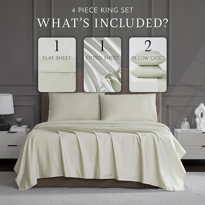 Linen Closet Luxury Cotton 1200 Thread Count Hotel Luxury 4-Piece Sheet Set, King, Light Green