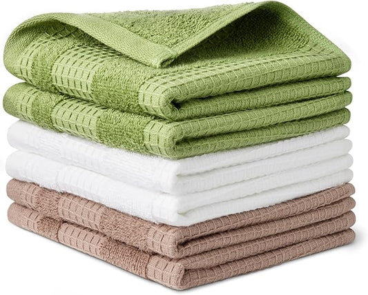 Amazon Basics Organic Cotton Waffle Kitchen Dish Cloths - Ultra Absorbent, Quick Drying, Lint-Free, 12 x 12 inches, 6-Pack (2 Brown, 2 Olive, 2 White)