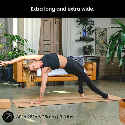 Luxury Cork Yoga Mat - Non Slip, Extra Thick Grip. Thicker, Longer, and Wider for More Comfort and Support. Tough Enough For Hot Yoga. Natural, Non Toxic, and Eco Friendly. Optional Alignment Lines.