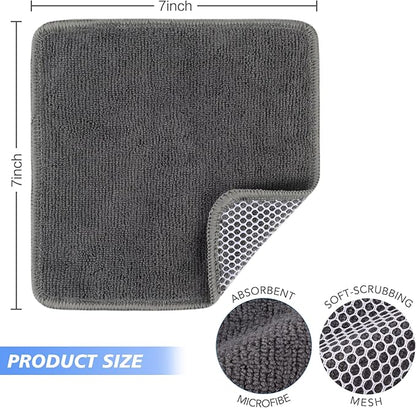KinHwa Kitchen Washcloths for Dishes Absorbent Microfiber Dish Cloths Quick Dry Dish Rags with Poly Scour Scrub Side Ideal for Kitchen Cleaning (Gray, 7inchx7inch 9 Pack)