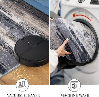 Modern Abstract 9x12 Large Machine Washable Living Room Rug Non-Slip Soft Bedroom Area Rug Grey Black Multi Ultra Thin Print Faux Wool Carpet Throw Rugs for Nursery Playroom Dining Room Indoor