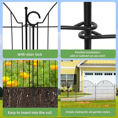 Decorative Metal Garden Fence with Gate Lock 10 Panels, 40in (H) x 23.6ft (L) No Dig Dog Fence Outdoor for Yard, Temporary Rustproof Metal Wire Rabbit Dog Garden Border Fencing for Patio