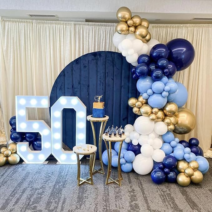 Navy Blue Gold Balloon, 60 Pcs 12 Inch Metallic Blue and Macaron Blue Balloons with Metallic Gold Confetti Balloons for Baby Shower Birthday Party Decorations Wedding Bridal Graduate