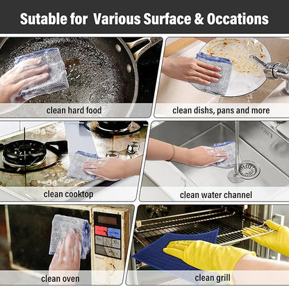Dish Cloths for Washing Dishes 8 Pack Multipurpose Wire Miracle Cleaning Coths Non-Scratch Wire Dishwashing Rag Lint Free Microfiber Cleaning Cloth for Kitchen Windows (Brown)