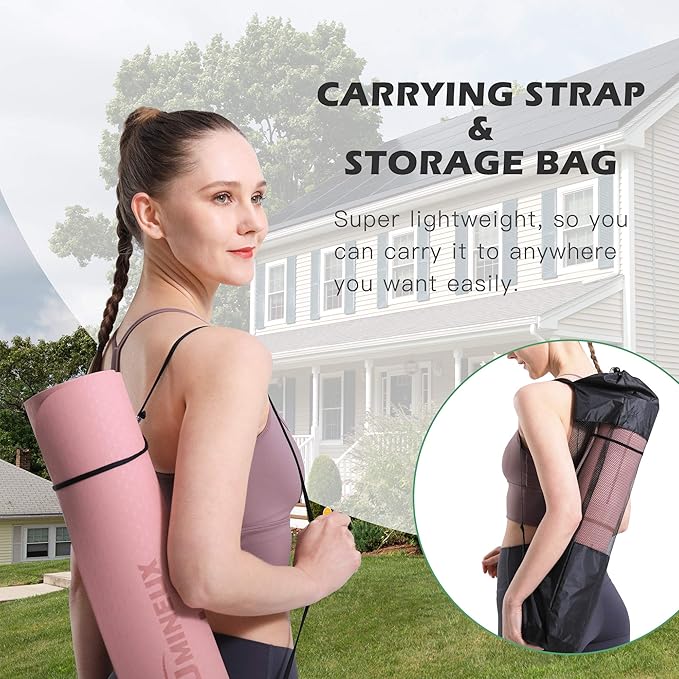 Yoga Mat Non Slip, Pilates Fitness Mats, Eco Friendly, Anti-Tear 1/4" Thick Yoga Mats for Women, Exercise Mats for Home Workout with Carrying Sling and Storage Bag