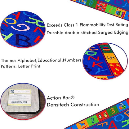 Alphabet and Numbers Teaching Toddler Rug, 7'6" x 12' Rectangle, Educational Classroom Rug, Kids Learning Play Mat | Area Rug for Bedroom or Playroom