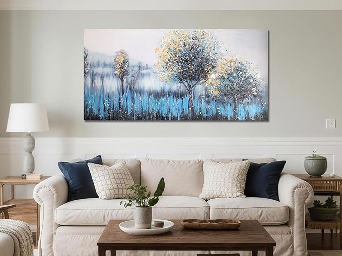 Arjun Large Canvas Wall Art for Living Room Landscape Bedroom Painting Forest Textured Picture Modern Panoramic Nature Artwork Home Office Wall Decor, 48"x24"