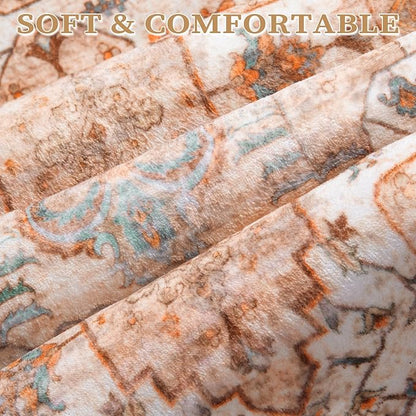 SERISSA 4x6 Boho Area Rug, Vintage Peach/Cream, Non-Slip, Machine Washable, Low-Pile, Rectangular