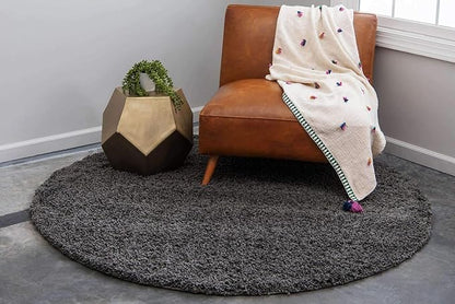 Unique Loom Solid Shag Collection Area Rug (12' 4" Round, Graphite Gray)